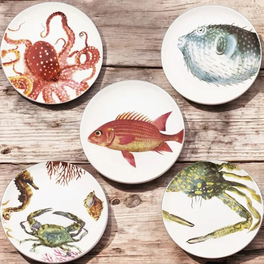 Plate Fish Octopus Crab Coastal Beach Kitchen - The Renmy Store Homewares & Gifts