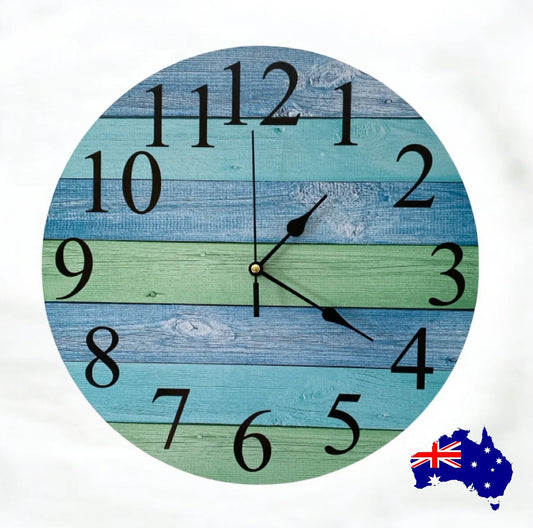 Clock Wall Sage Green Blue Wood Rustic 30cm 60cm Aussie Made - The Renmy Store Homewares & Gifts