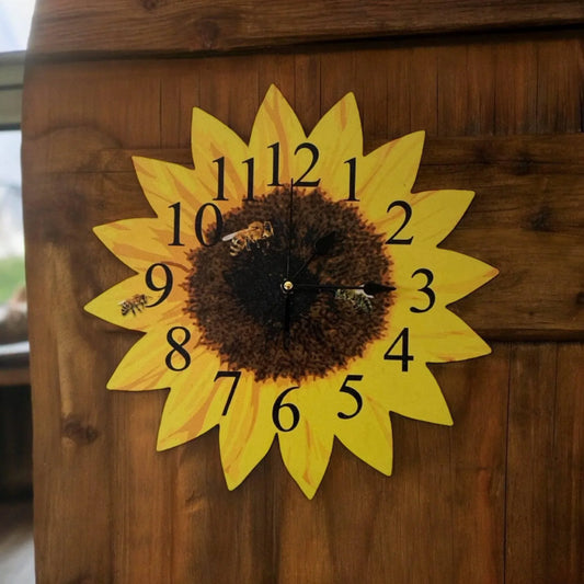 Clock Wall Sunflower Bee Sunshine Aussie Made - The Renmy Store Homewares & Gifts