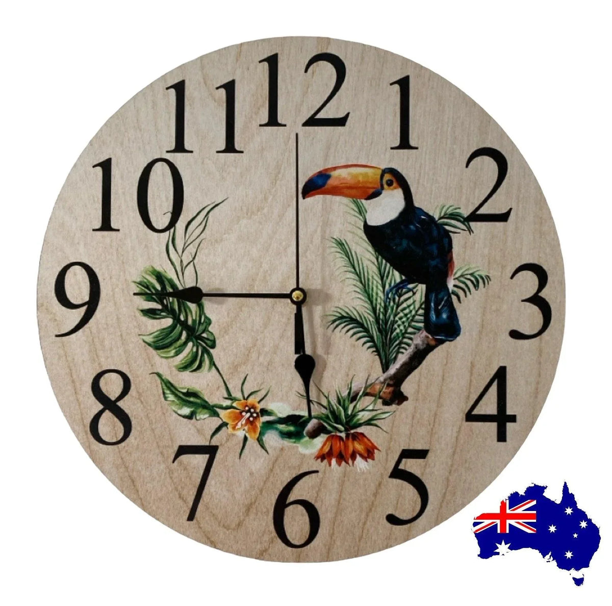 Clock Wall Toucan Bird Tropical Aussie Made - The Renmy Store Homewares & Gifts