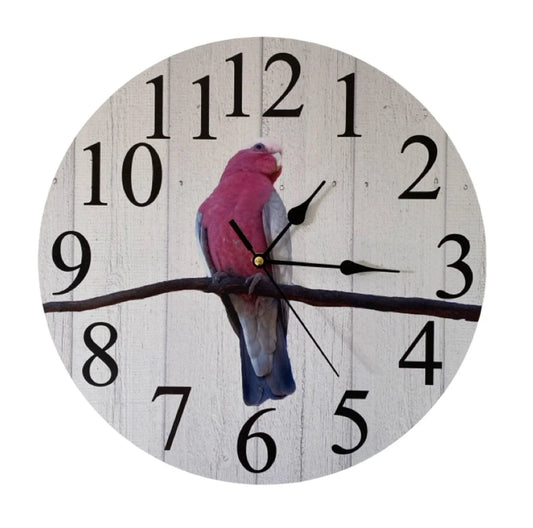 Clock Wall Galah Bird Cockatoo 30cm 60cm Aussie Made - The Renmy Store Homewares & Gifts