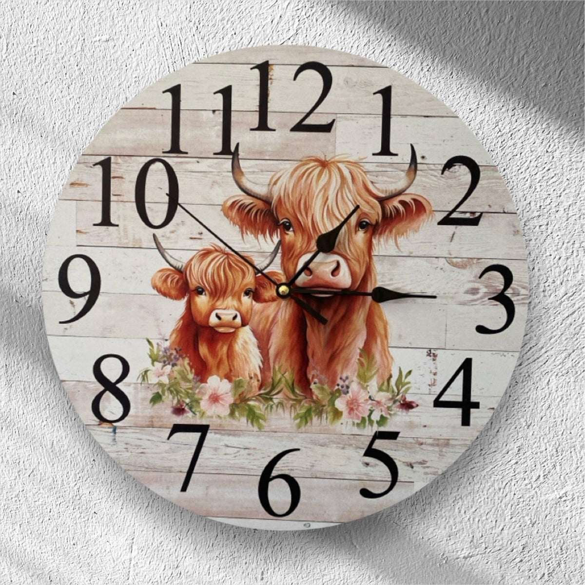 Clock Wall Large 60cm Cow Highland Mum Baby Aussie Made - The Renmy Store Homewares & Gifts