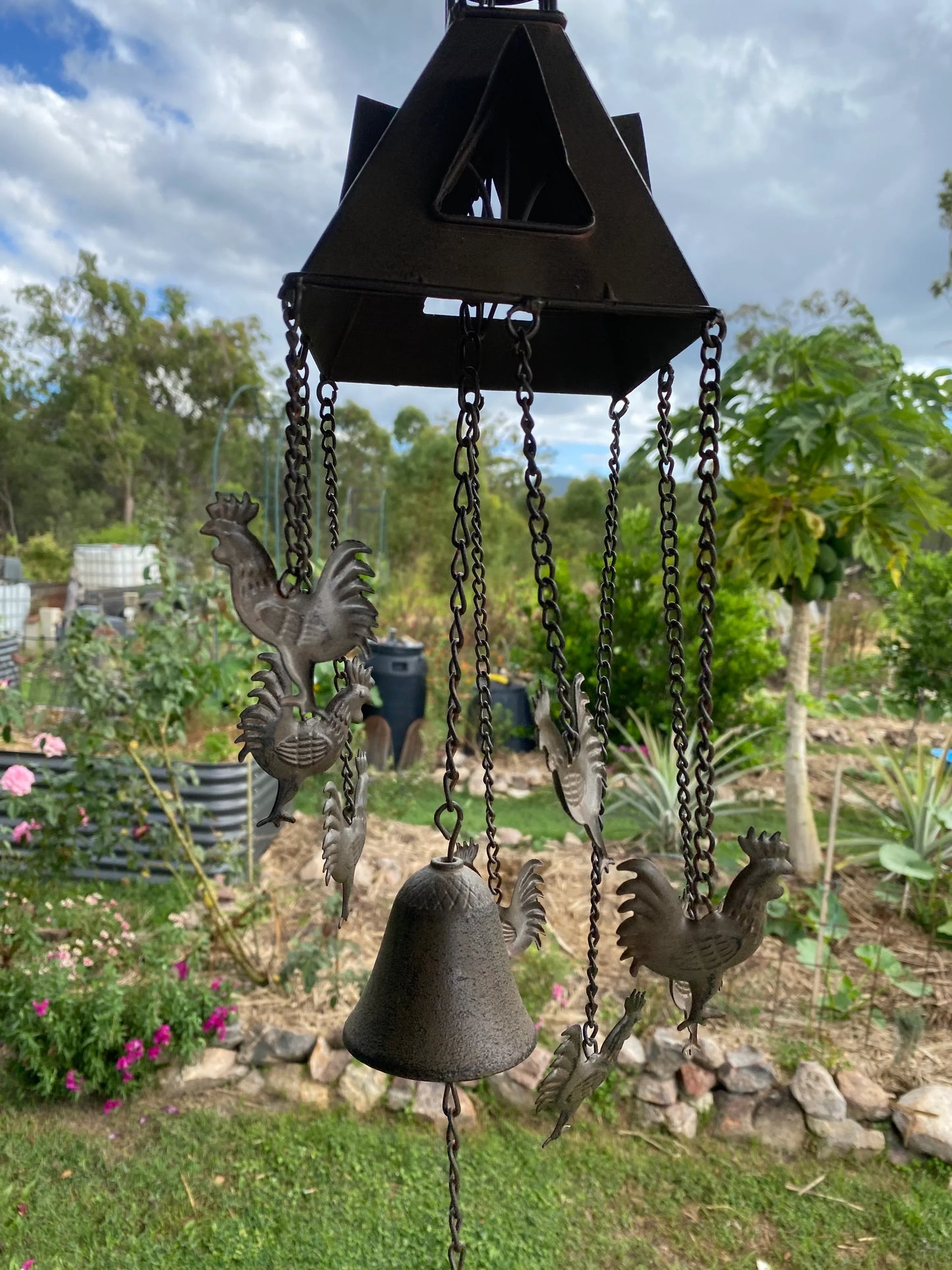 Wind Chime Bell Rooster with Weather Vane