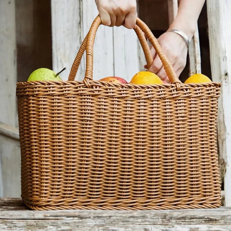 Shopping Basket Market Vegetable Woven Rattan Style