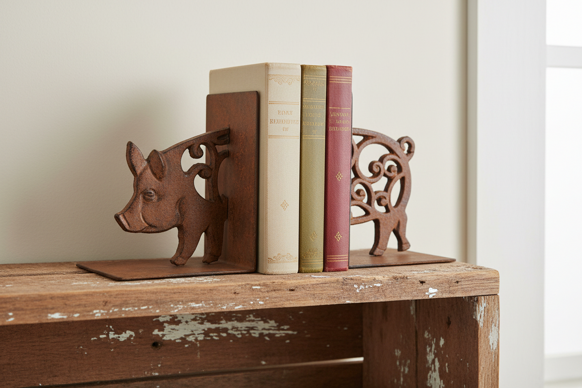 Pig Bookends | Cast Iron Country Rustic Farmhouse Decor Australia