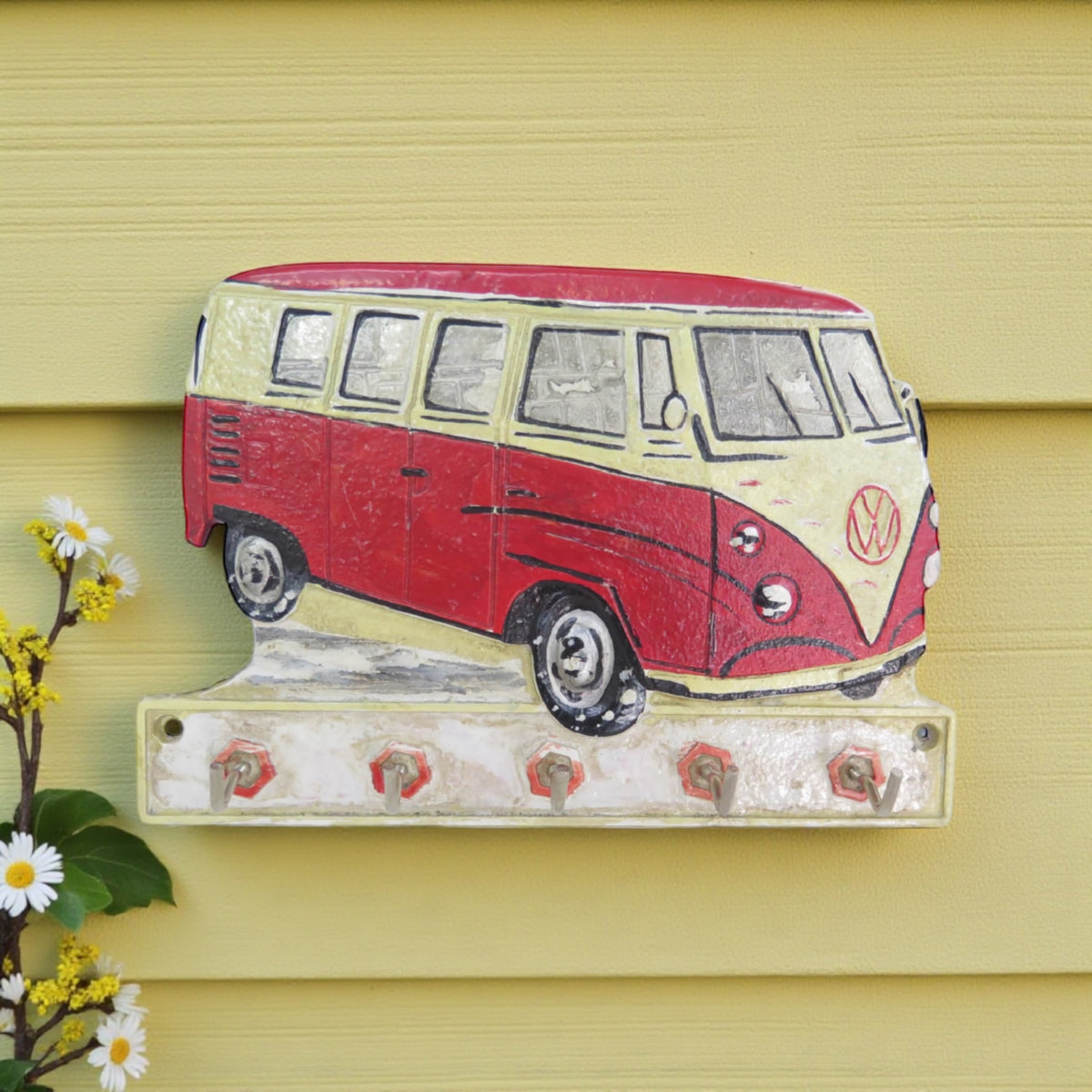VW Kombi Van Red Cast Iron Key Hook Rack 22cm | Retro Coastal Decor