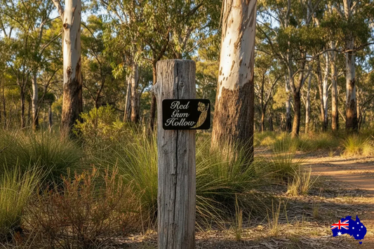 Custom Australian Gum Nut Property Sign - Red Gum Hollow - Rusty Metal Steel Sign - Australian Made