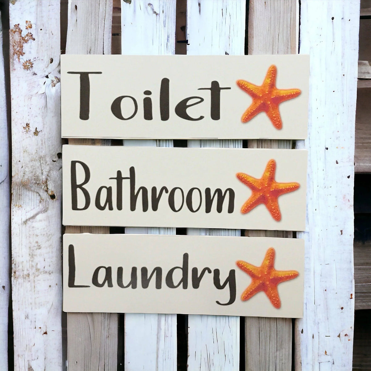 Starfish Orange Beach Door Sign Toilet Laundry Bathroom - The Renmy Store Homewares & Gifts