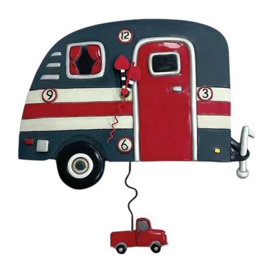 Clock Wall Happy Camper Caravan Grey Pendulum - The Renmy Store Homewares & Gifts