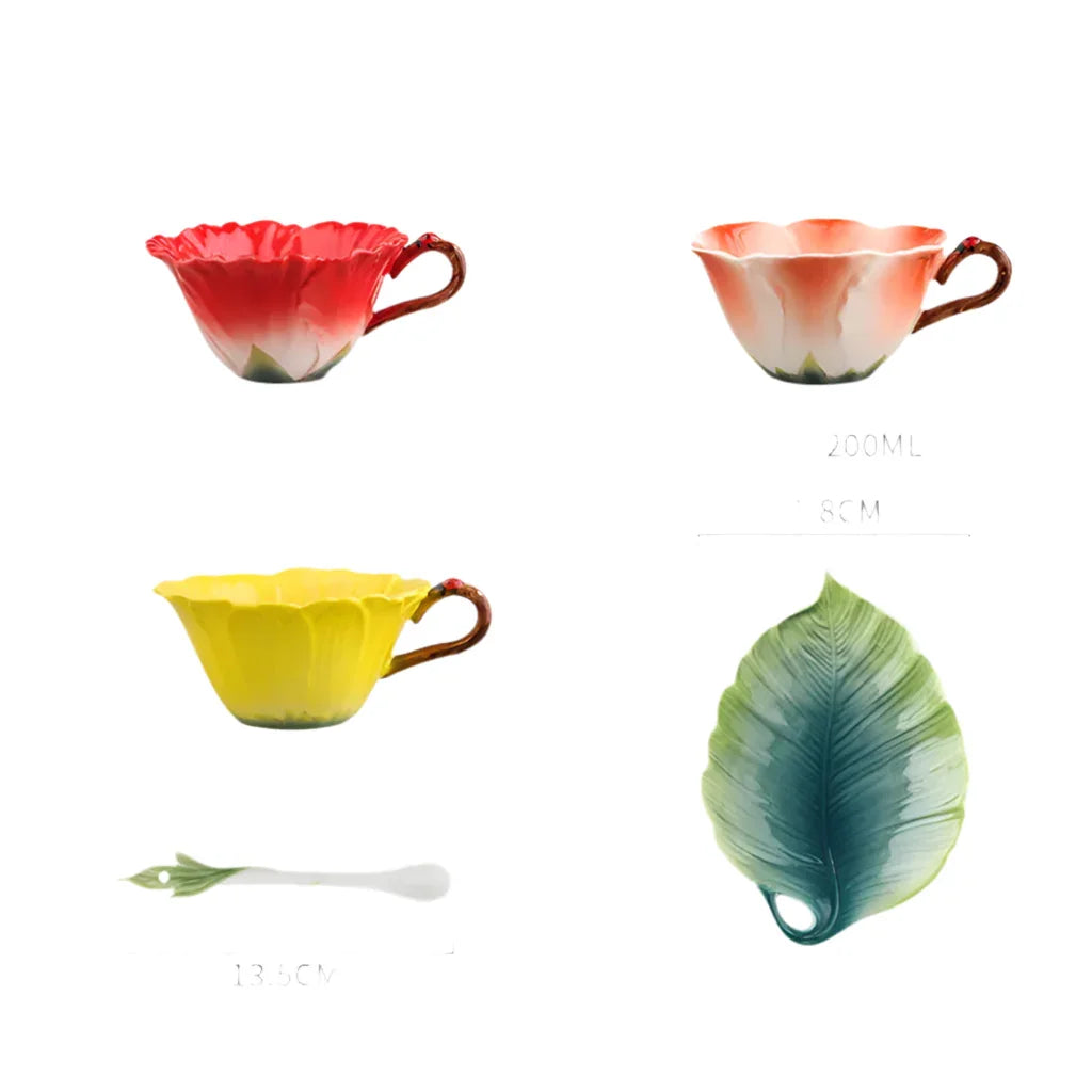 Flower Cup Leaf Saucer Spoon Sets - The Renmy Store Homewares & Gifts