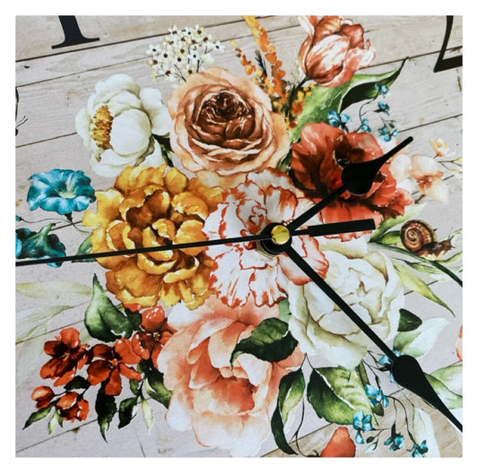 Clock Wall Flower Snail Butterfly Blue 30cm or 60cm Aussie Made - The Renmy Store Homewares & Gifts