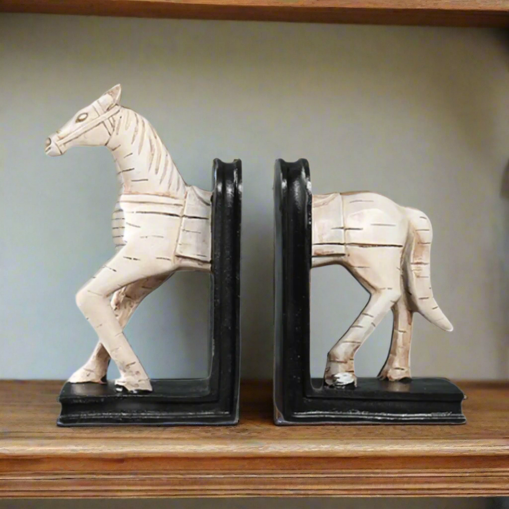 Horse Bookends | Country French Provincial Resin | Set of 2 | Shelf Décor
