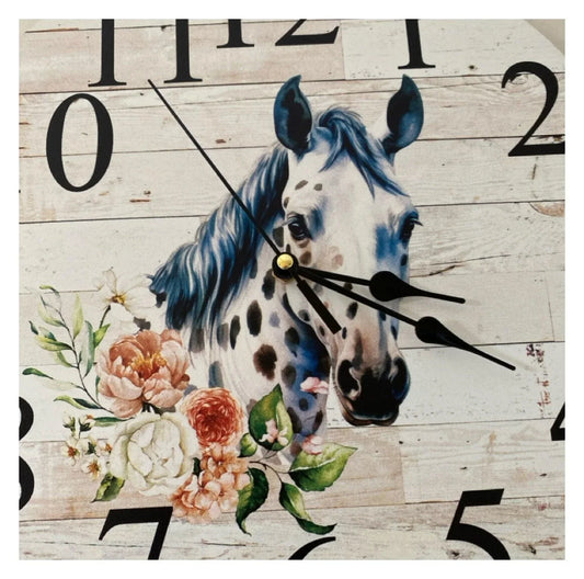 Clock Wall Horse Floral Appaloosa 30cm or 60cm Aussie Made - The Renmy Store Homewares & Gifts