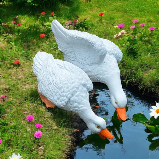 Duck White Set of 2 Garden Ornament - The Renmy Store Homewares & Gifts