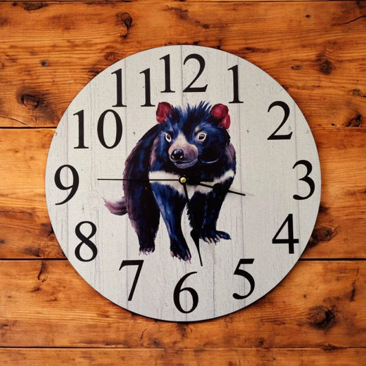 Clock Wall Wooden Tasmanian Devil 30cm or 60cm Aussie Made - The Renmy Store Homewares & Gifts