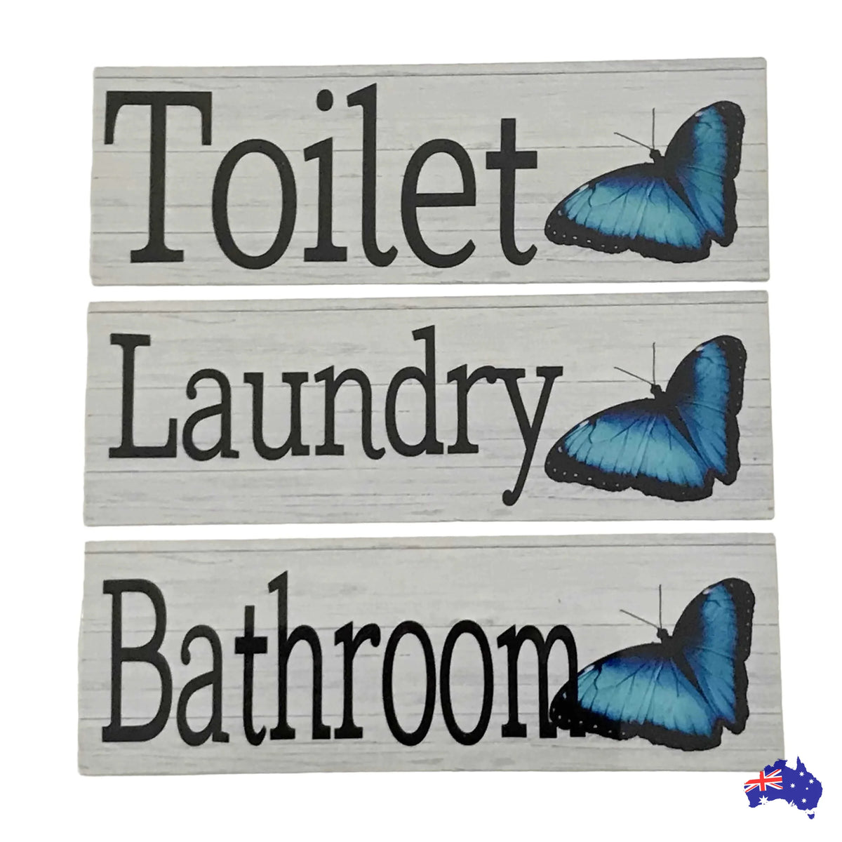 Butterfly Blue Toilet Laundry Bathroom Door Sign - The Renmy Store Homewares & Gifts