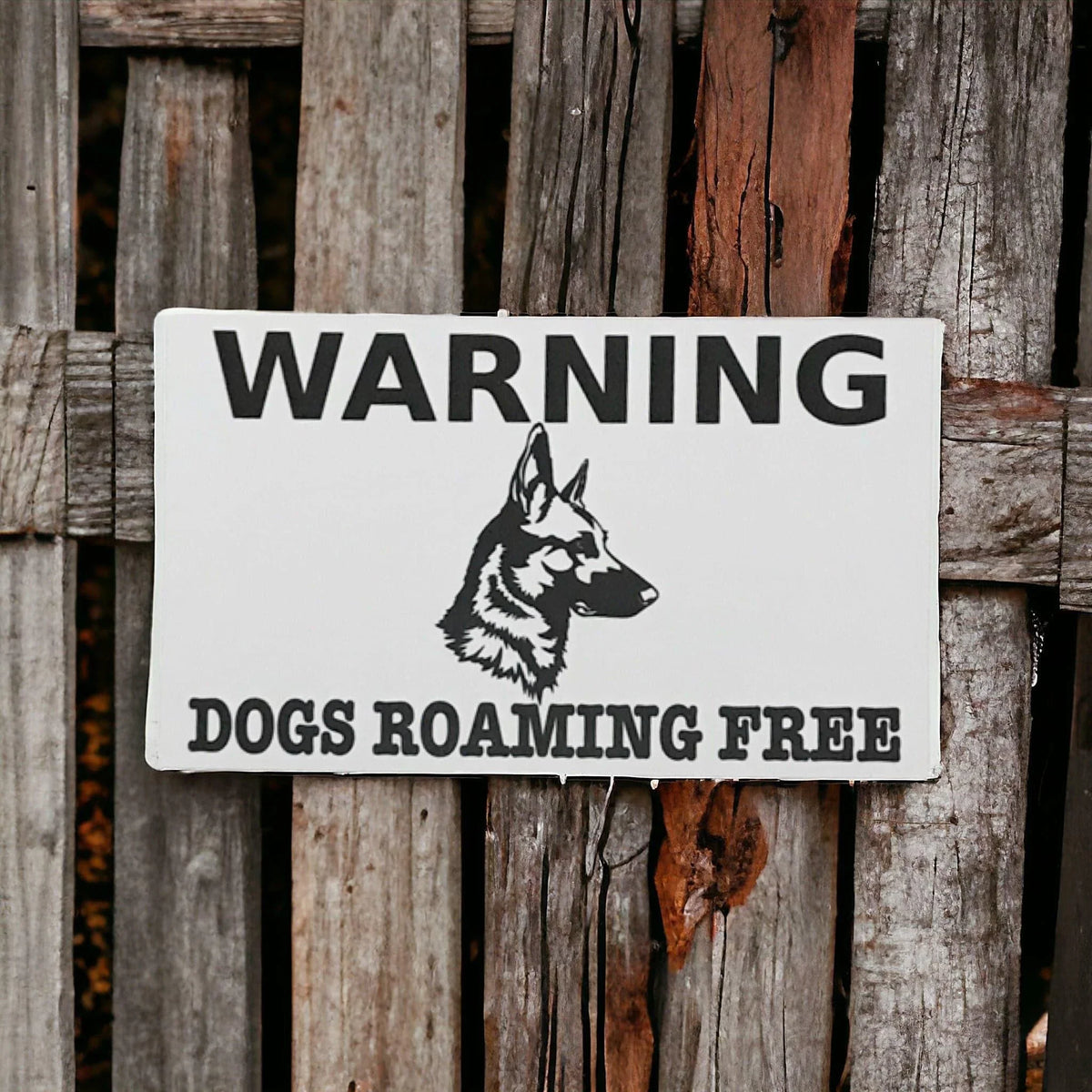Warning Dogs Roaming Free German Shepherd Sign - The Renmy Store Homewares & Gifts