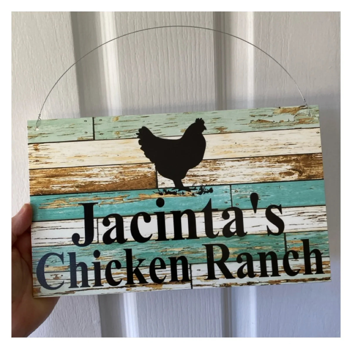 Chicken Hen Custom Personalised Sign Rustic Blue - The Renmy Store Homewares & Gifts