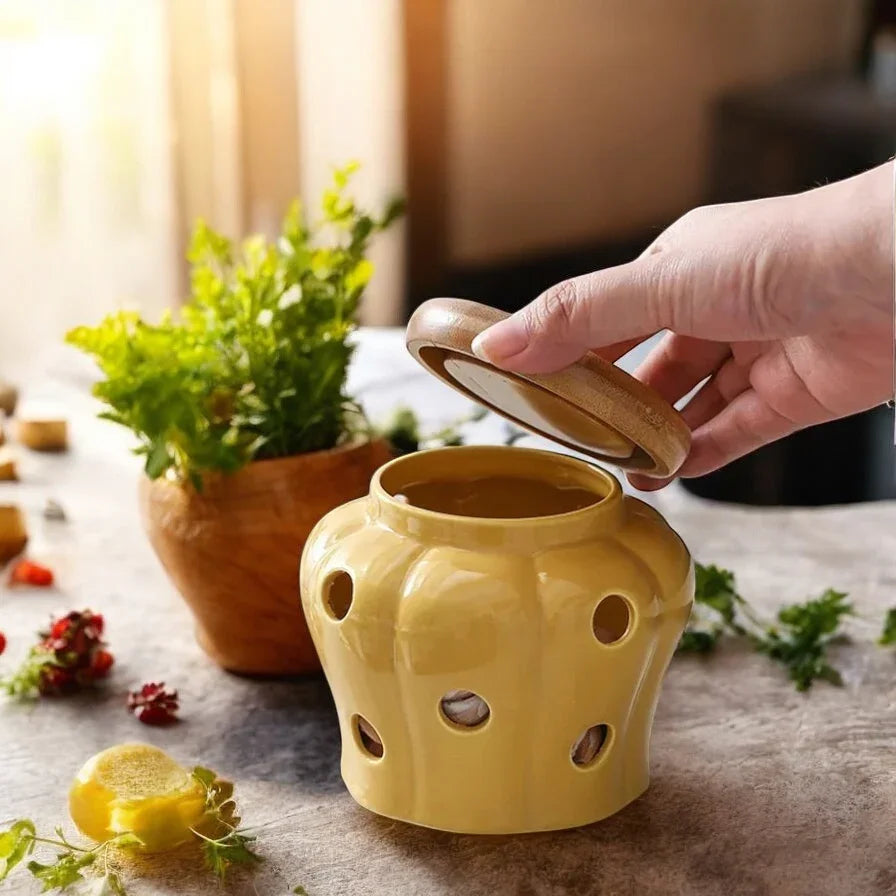 Garlic Ginger Storage Jar Mustard Wood