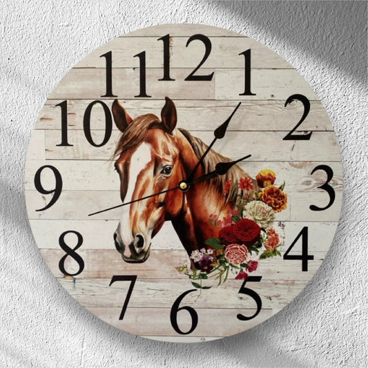 Clock Wall Quarter Horse Floral 30cm or 60cm Aussie Made - The Renmy Store Homewares & Gifts