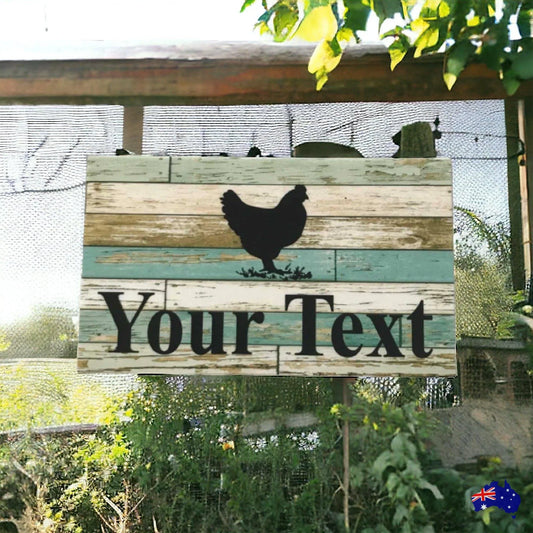 Chicken Hen Custom Personalised Sign Rustic Blue - The Renmy Store Homewares & Gifts