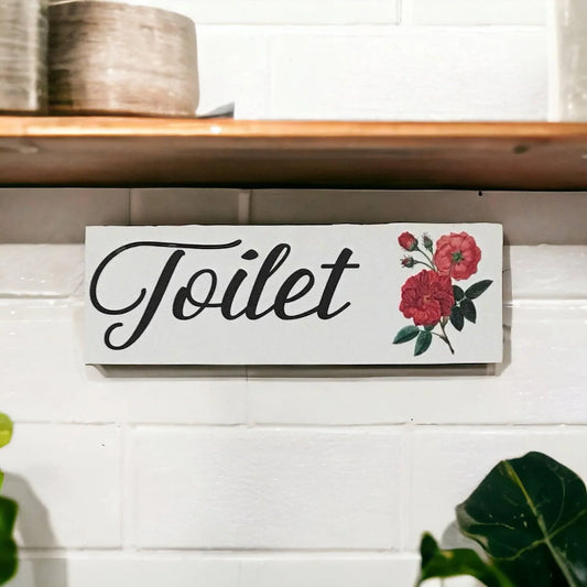 Red Rose Bud Toilet Laundry Bathroom Sign - The Renmy Store Homewares & Gifts