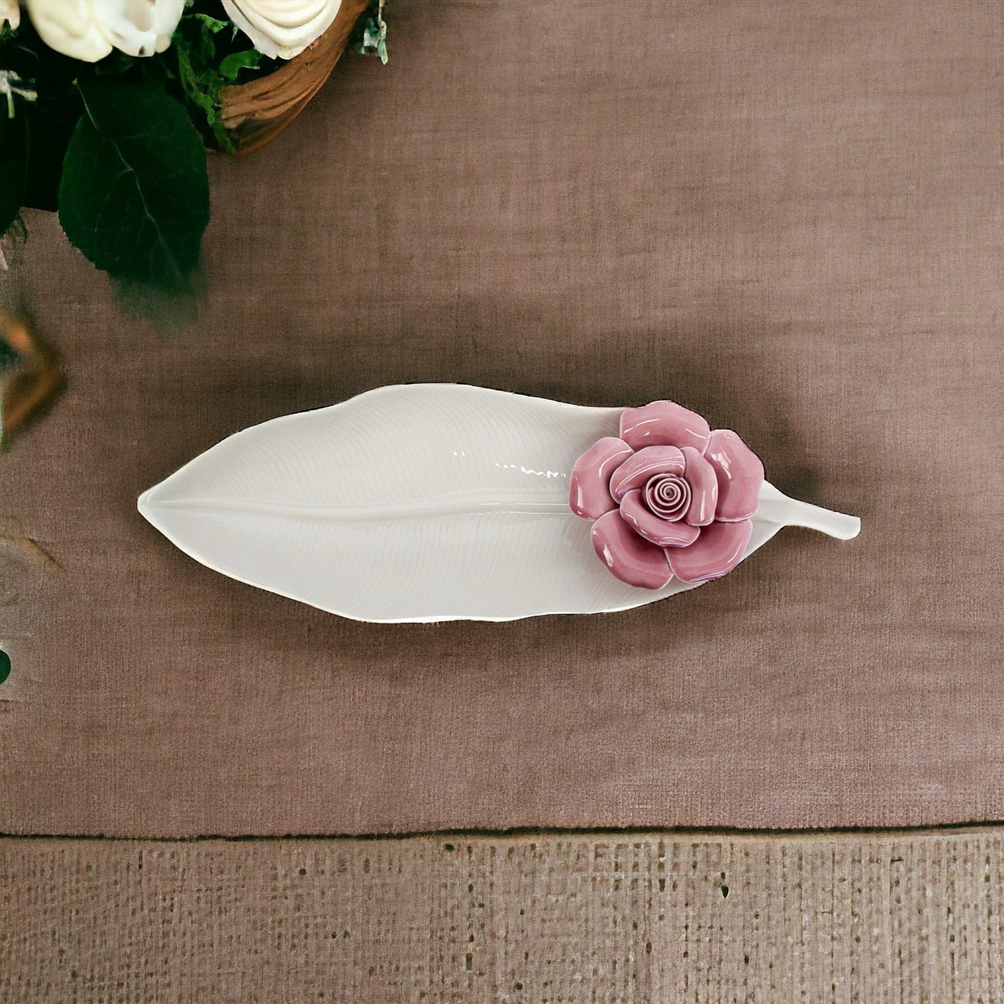 Plate Tray White Leaf Flower - The Renmy Store Homewares & Gifts 