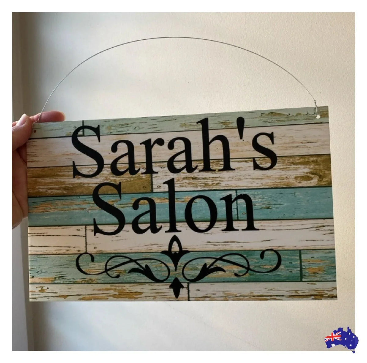 Custom Personalised Blue Timber Look Sign - The Renmy Store Homewares & Gifts