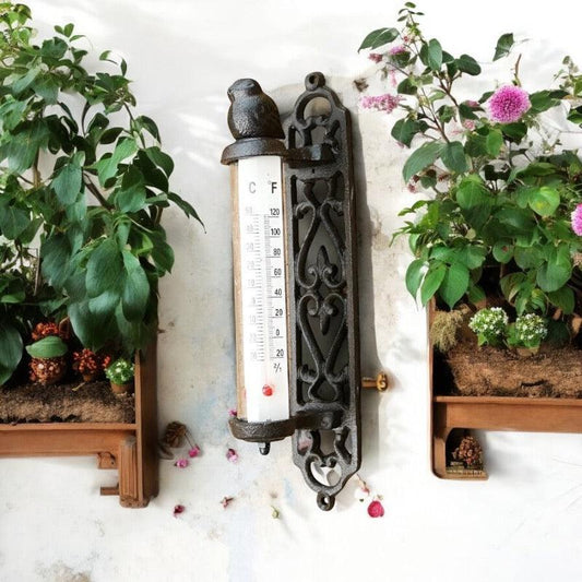 Thermometer Wall Mounted Bird Cast Iron Rustic - The Renmy Store Homewares & Gifts