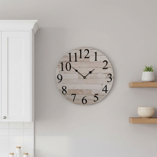 Rustic White Wash Timber Wall Clock 30cm 60cm - Aussie Made