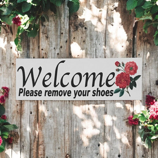 Welcome Please Remove Your Shoes Rose Sign - The Renmy Store Homewares & Gifts