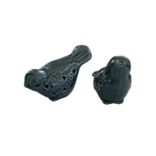 Blue Bird Ornament Set of 2 | Ceramic Cottage Garden Decor 7cm