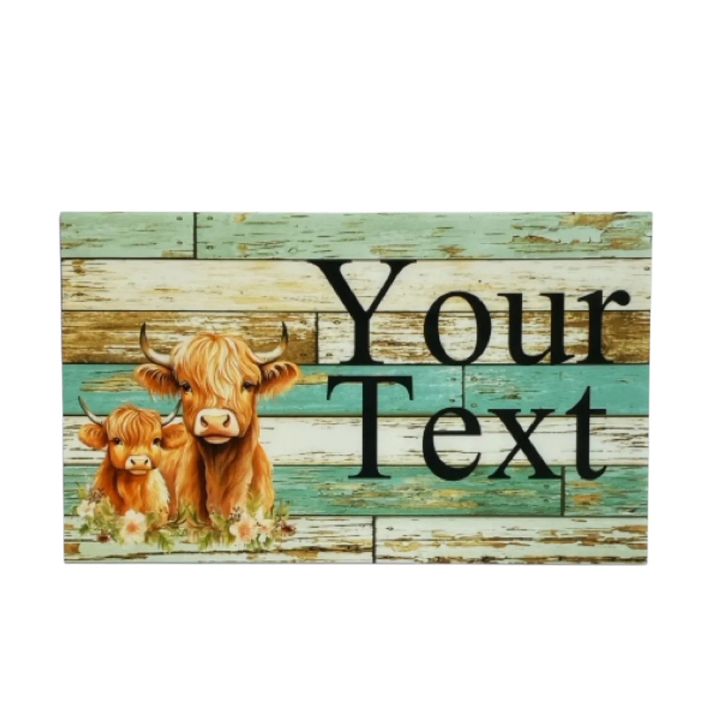 Cow Highland Floral Blue Custom Personalised Sign - The Renmy Store Homewares & Gifts
