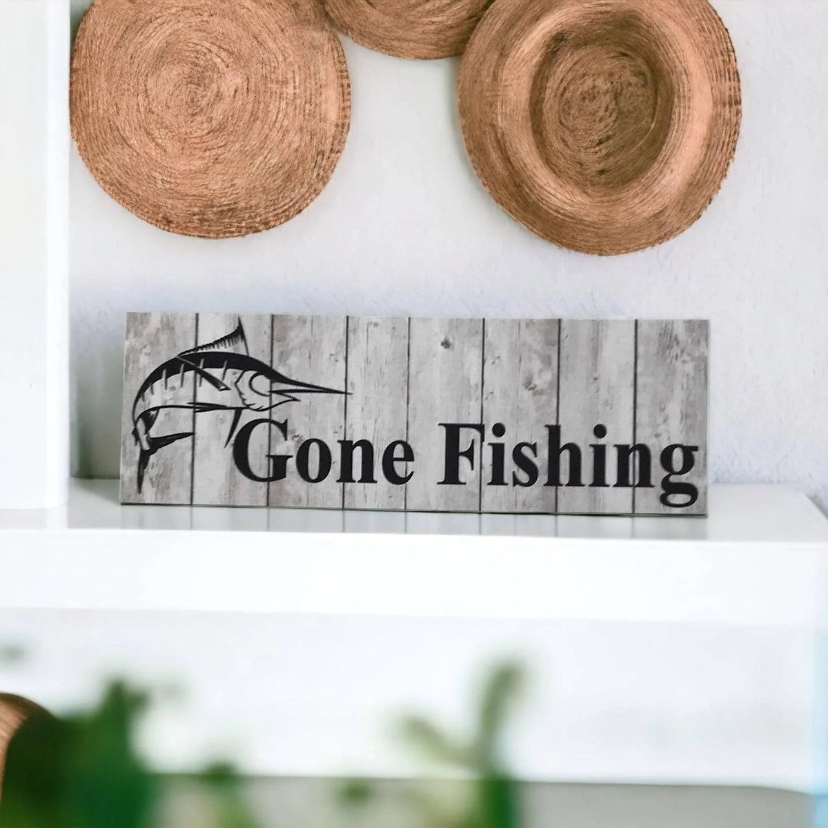 Gone Fishing with Marlin Fish Grey Sign - The Renmy Store Homewares & Gifts