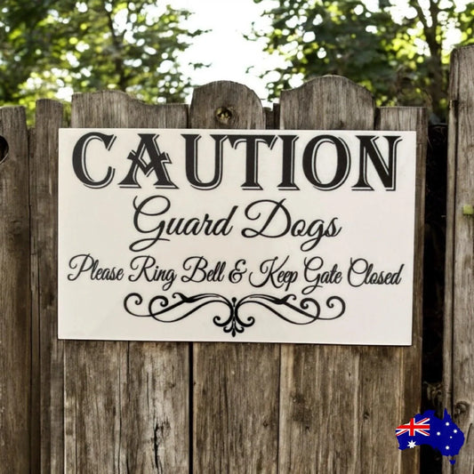 Caution Guard Dogs Ring Bell Keep Gate Closed Sign - The Renmy Store Homewares & Gifts