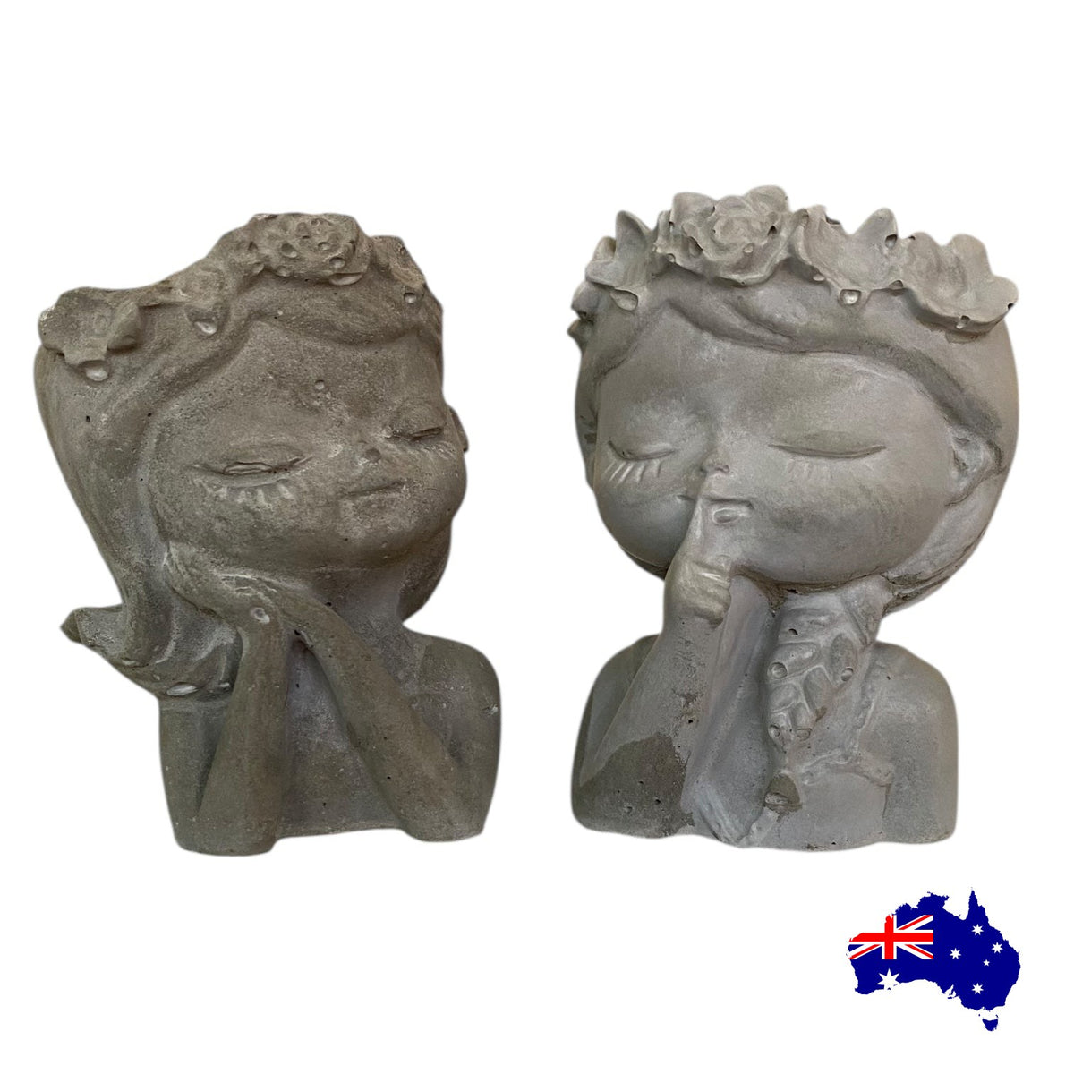 Flower Girl Princess Planter Set of 2 | Handmade Concrete Aussie Made Cottage Decor
