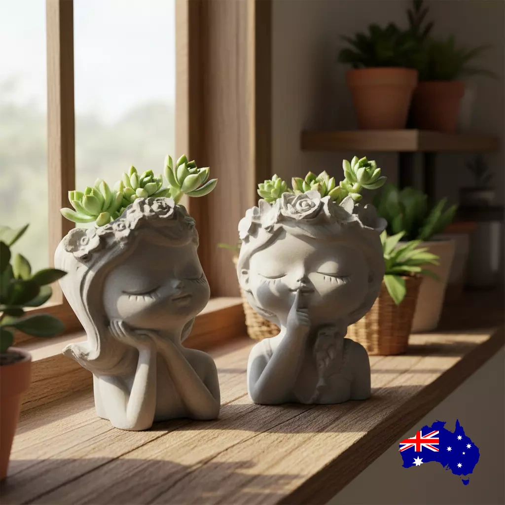 Flower Girl Princess Planter Set of 2 | Handmade Concrete Aussie Made Cottage Decor