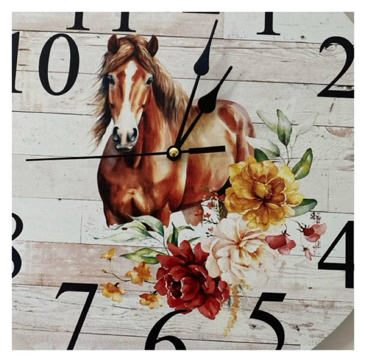 Clock Wall Barb Horse Floral 30cm or 60cm Aussie Made - The Renmy Store Homewares & Gifts