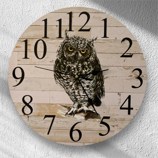 Clock Wall Owl Bird 30cm or 60cm Aussie Made
