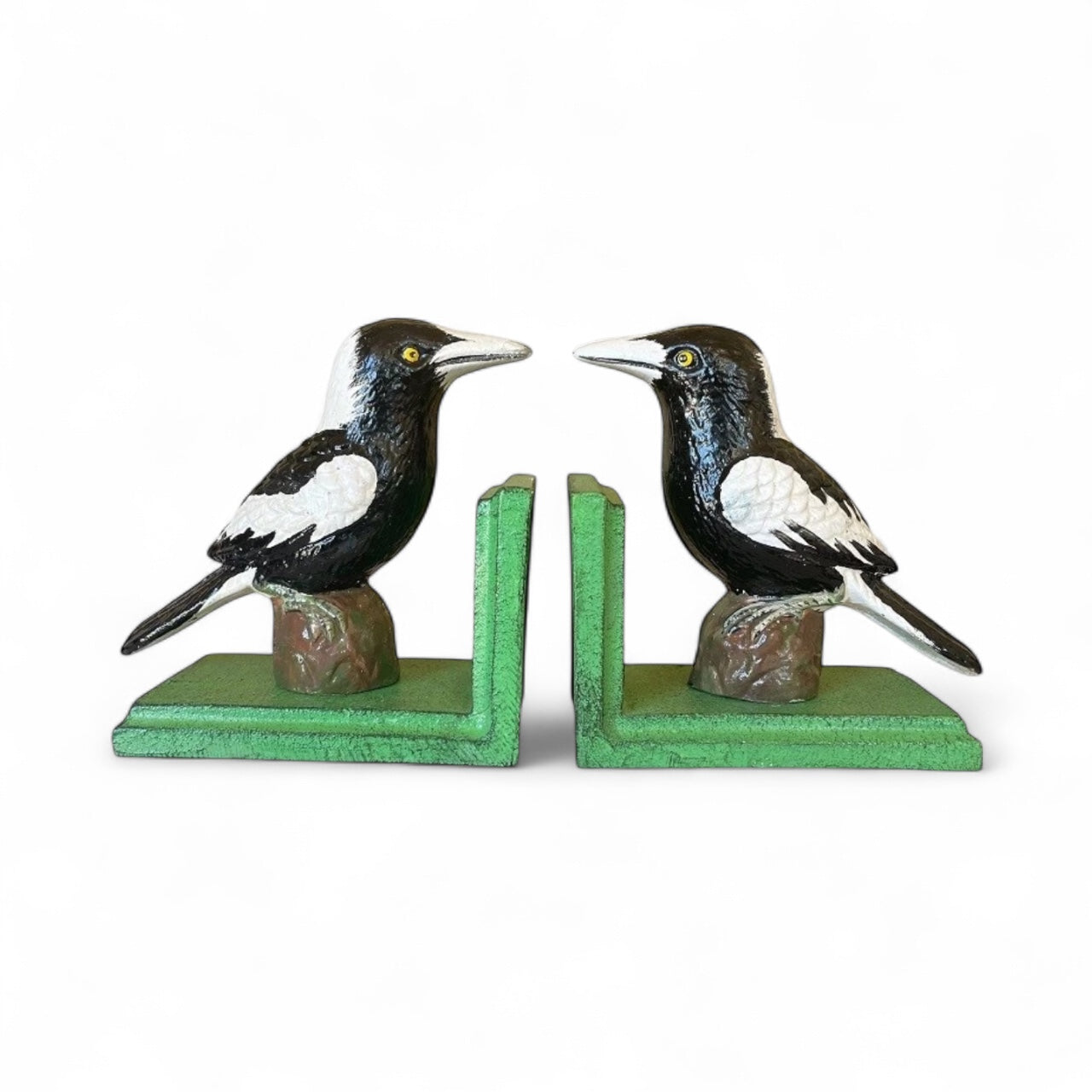 Book Ends Magpie Bird Pink Cast Iron