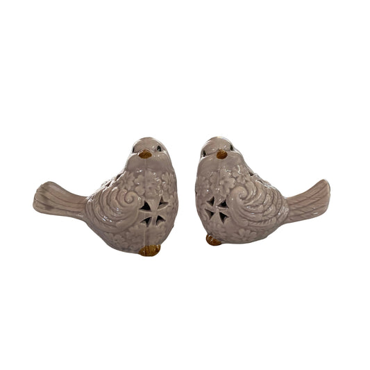 Floral Bird Ornament Set of 2 | Ceramic Cottage Garden Decor 9.5cm