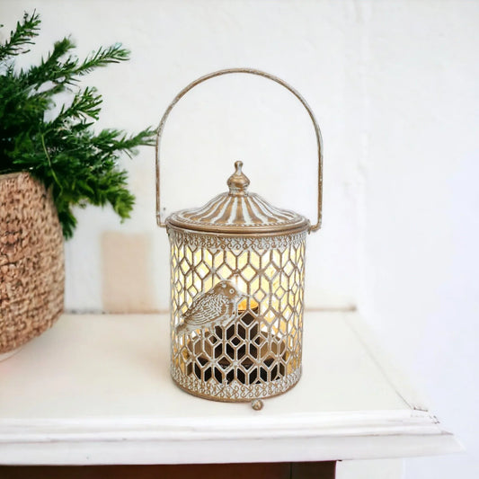 Lantern Light LED Rustic Bird Gold - The Renmy Store Homewares & Gifts