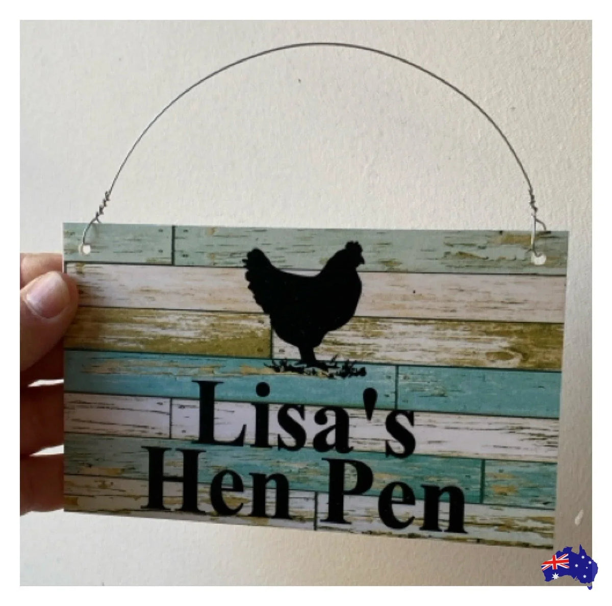 Chicken Hen Custom Personalised Sign Rustic Blue - The Renmy Store Homewares & Gifts