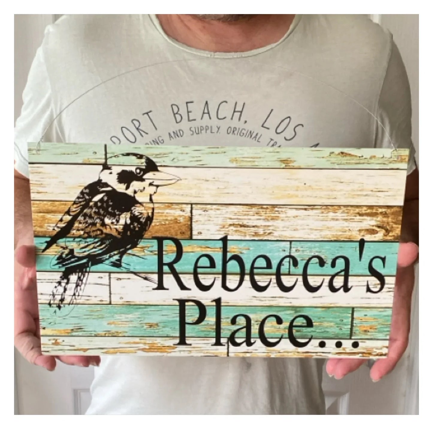 Kookaburra Bird Custom Personalised Blue Sign - The Renmy Store Homewares & Gifts