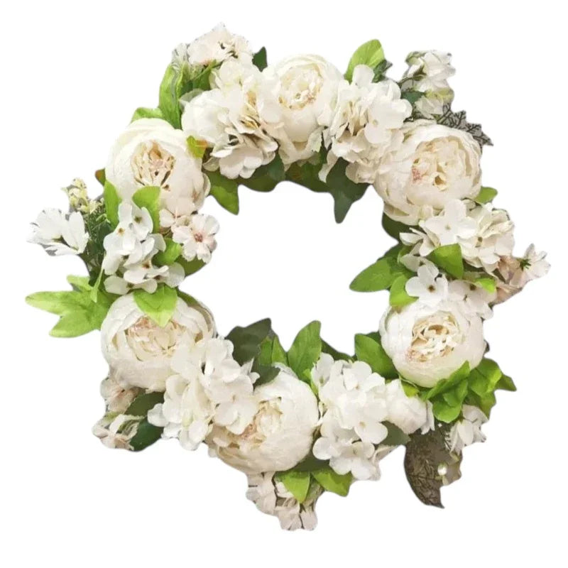 Peony White Flower 40cm Wreath Floral Country Cottage