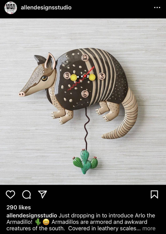 Clock Wall Armadillo Cactus Mexican Allen Designs Pendulum - The Renmy Store Homewares & Gifts