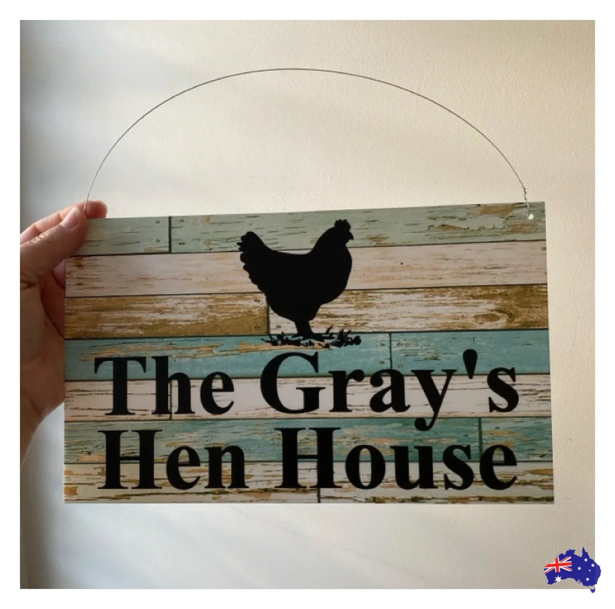 Chicken Hen Custom Personalised Sign Rustic Blue - The Renmy Store Homewares & Gifts
