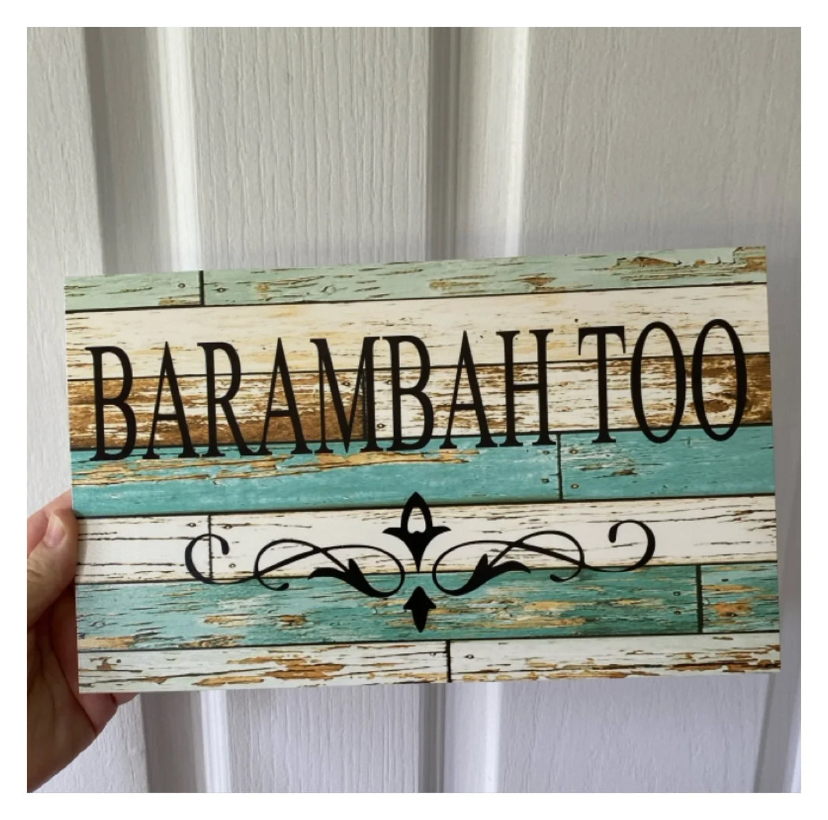 Custom Personalised Blue Timber Look Sign - The Renmy Store Homewares & Gifts