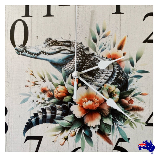 Clock Wall Crocodile Floral 30cm 60cm Aussie Made