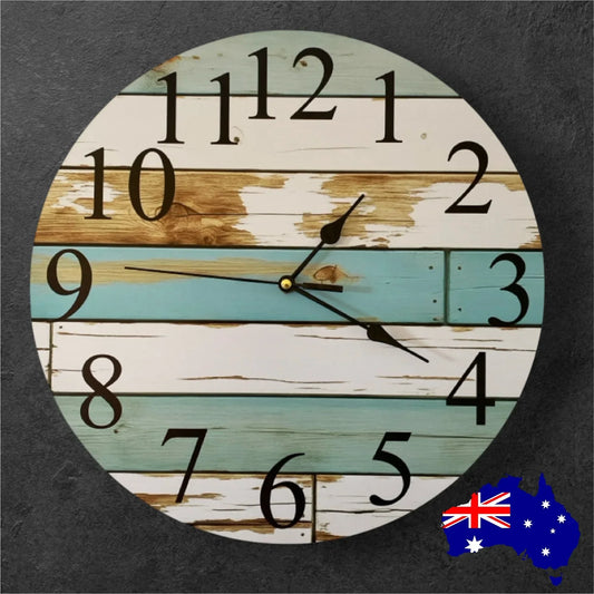 Clock Wall 60cm Large Rustic Wood Blue Aussie Made - The Renmy Store Homewares & Gifts